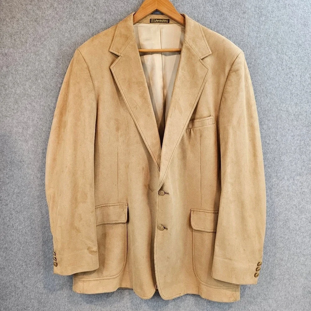 Vintage Vals Mens Wear Camel Tan Suede Leather Blazer Sport Coat 46L USA Made